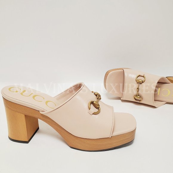 GUCCI SHOES HOUDAN WOOD PLATFORM LEATHER MULES w HORSEBIT sz 39 9 - Picture 6 of 16